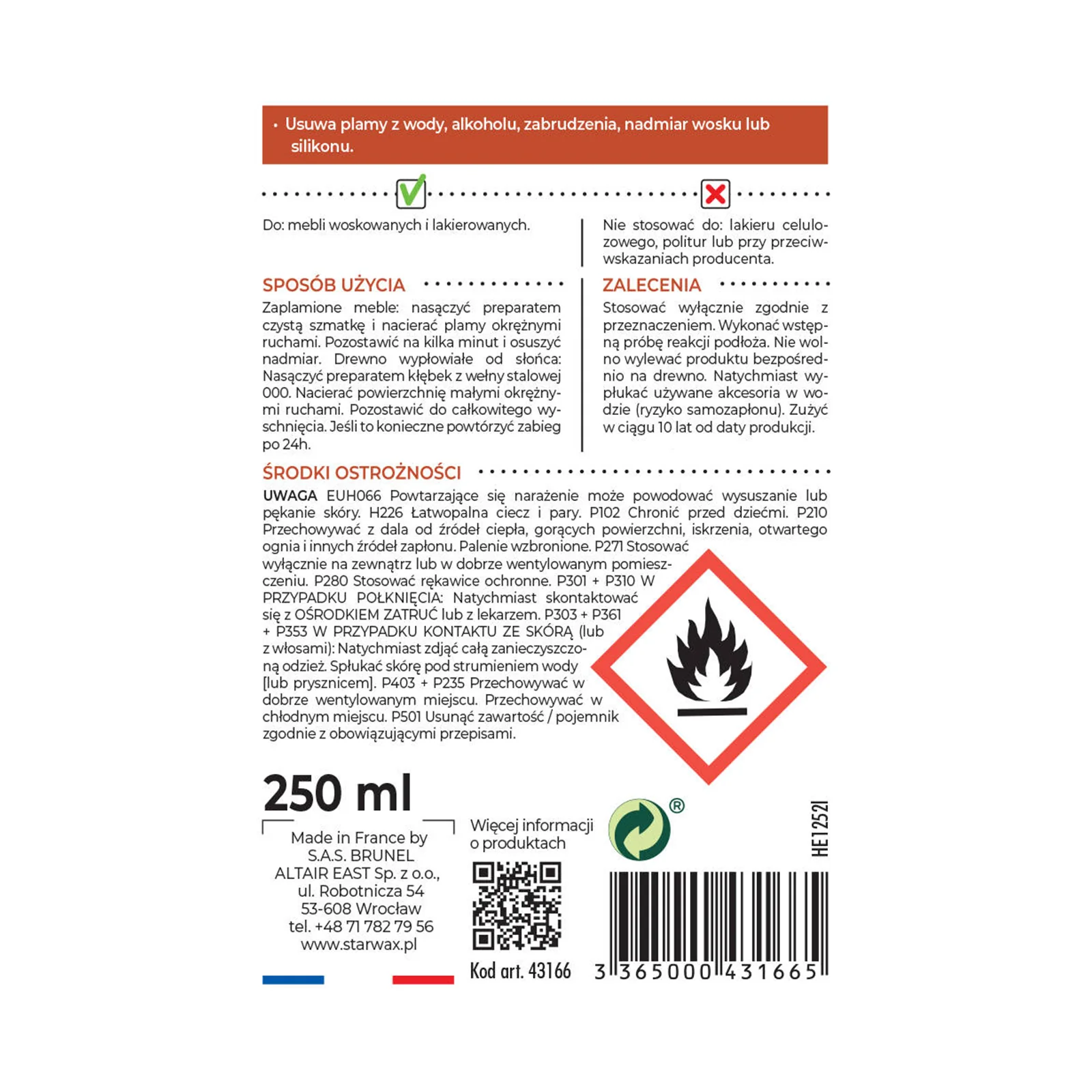 ODPLAMIACZ DREWNO WOSKOWANE I LAKIEROWANE 250 ML STARWAX - Image 2