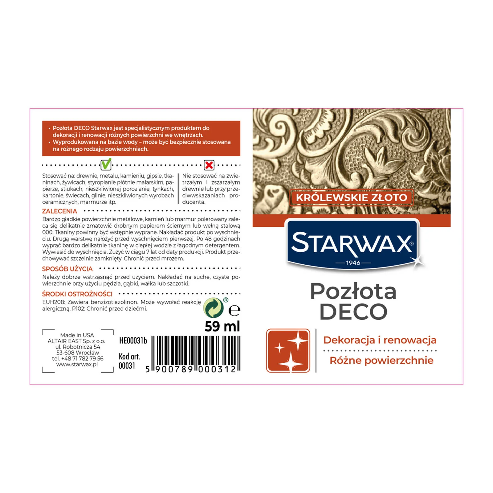 POZŁOTA DECO ZŁOTO KRÓLEWSKIE 59ML STARWAX - Image 3