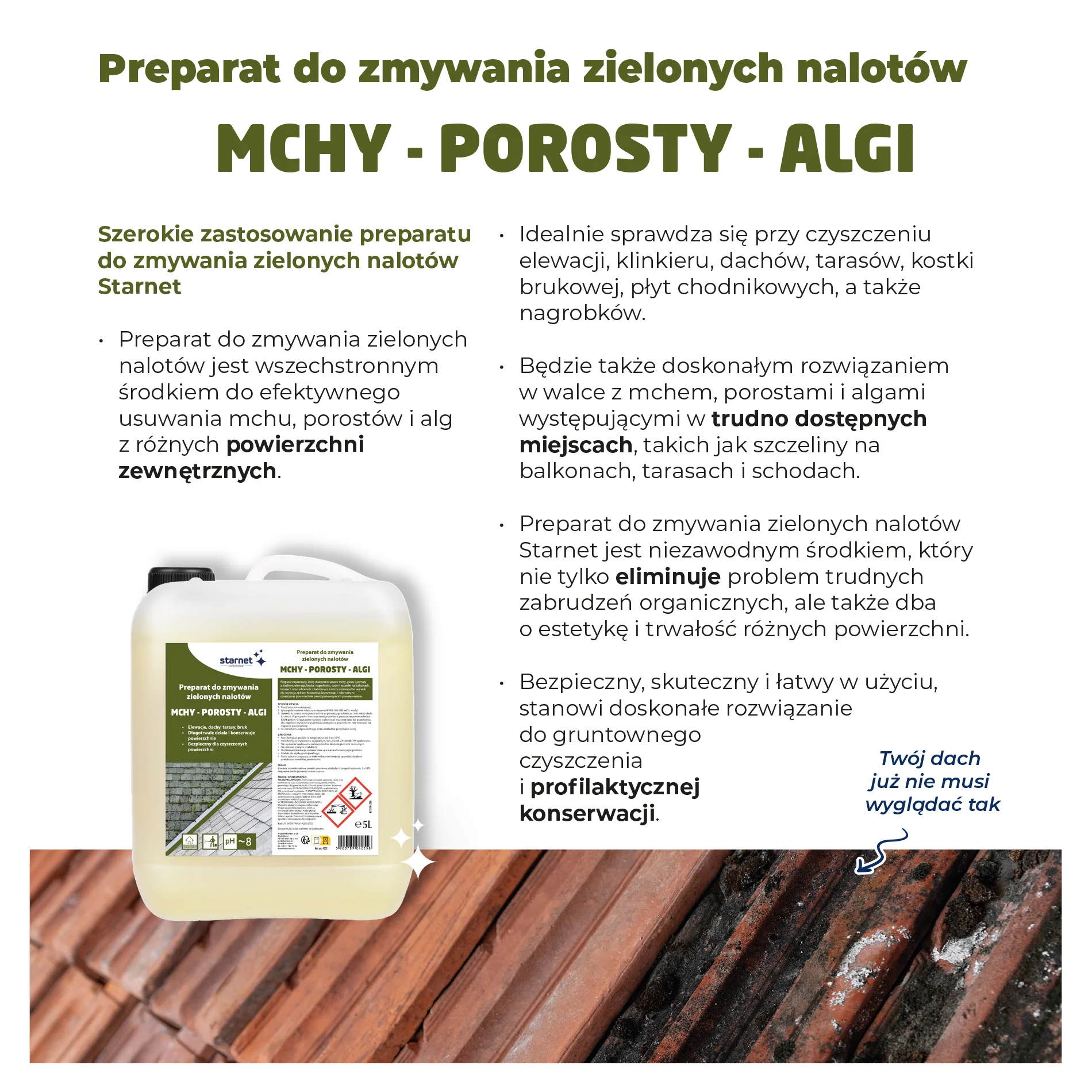 PREPARAT DO ZMYWANIA ZIELONYCH NALOTÓW | ALGI MCHY POROSTY | 5L STARNET Ogród - Image 4